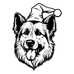 Naklejka premium Cute belgian shepherd Dog wearing Santa hat head, Christmas illustration, Generative AI.