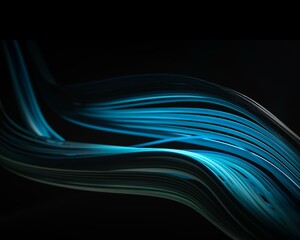 Blue Abstract Waves Art Composition Black Background