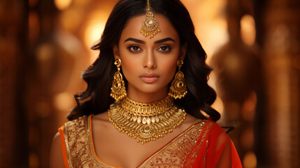 Indian model in traditional jewelry, smiling portrait