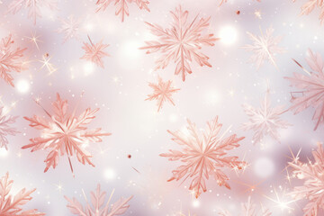 Fototapeta na wymiar Sparkling snowflake pattern with rose gold accents. Christmas shimmering banner. Generative AI