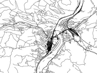 Vector road map of the city of Decin in the Czech Republic with black roads on a white background.