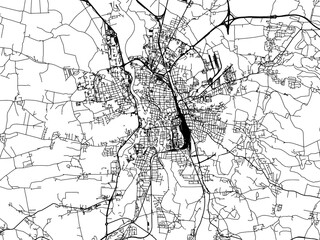 Vector road map of the city of Ceske Budejovice - Budweis in the Czech Republic with black roads on a white background.