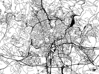 Vector road map of the city of Brno in the Czech Republic with black roads on a white background.