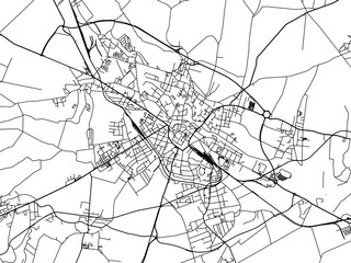 Vector road map of the city of Opava in the Czech Republic with black roads on a white background.