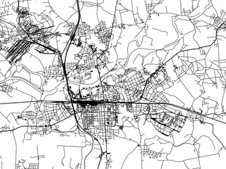 Vector road map of the city of Pardubice in the Czech Republic with black roads on a white background.