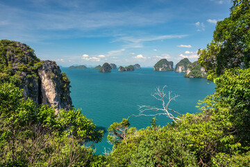Tropical islands high angle view with ocean blue sea water at Koh Hong Island 360 viewpoint, Krabi Thailand nature landscape