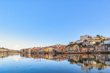 Fototapeta na wymiar Porto Portugal, city skyline at Porto Ribeira and Douro River