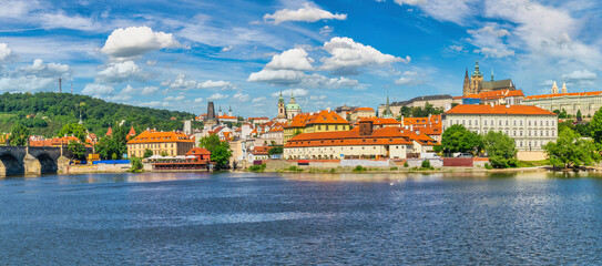 Prague Czech Republic, panorama city skyline at Charles Bridge Vltava River and Prague Castle,...