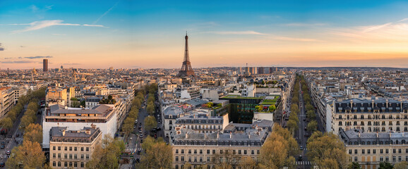 Paris France, high angle view panorama city skyline and Eiffel Tower - obrazy, fototapety, plakaty