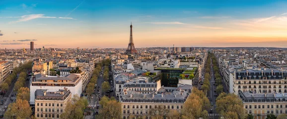 Fototapete Skyline Paris France, high angle view panorama city skyline and Eiffel Tower