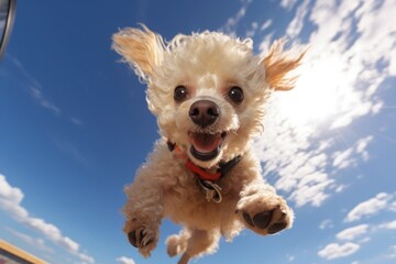 Small White Dog Soaring Through the Air in Canine Euphoria Generative AI