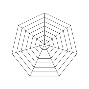 Heptagonal radar. Spider diagram template. Heptagon graph. Flat spider mesh. Diagram for statistic, analytic. Blank seven sided radar chart. Coaching tool. Vector graphic illustration.