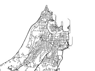 Vector road map of the city of Rodos in Greece with black roads on a white background.