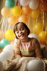 Fototapeta na wymiar smiling girl with down syndrome, inclusion concept