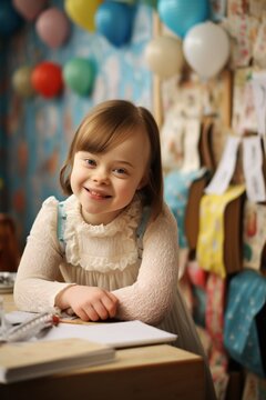 smiling girl with down syndrome, inclusion concept