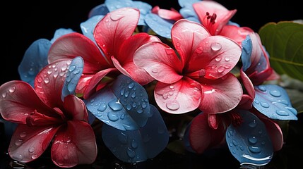 Plumeria flowers with water drops on black background. Springtime Concept. Valentine's Day Concept...