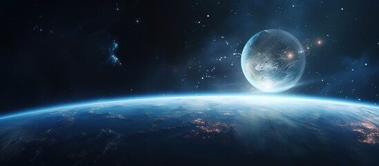 Obraz premium Beautiful Sphere of nightly Earth in outer space view AI generated image