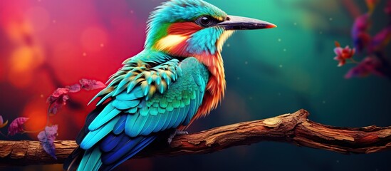 Colorful beautiful bird animal in branch. AI generated image