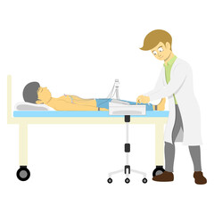 A doctor is performing an electrocardiogram on a patient. In addition, ECG can be used to detect abnormalities in heart rhythm, heart rate, and heart pumping. ECG is used to diagnose heart conditions 