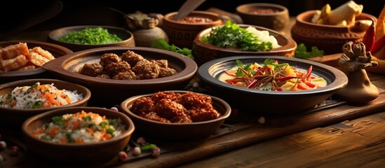 Delicious Traditional assorted eastern cuisines dishes. - obrazy, fototapety, plakaty