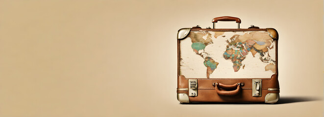 Suitcase adventure travel holiday or vacation concept and empty space for design