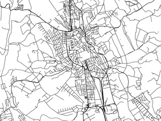 Vector road map of the city of Eger in Hungary with black roads on a white background.