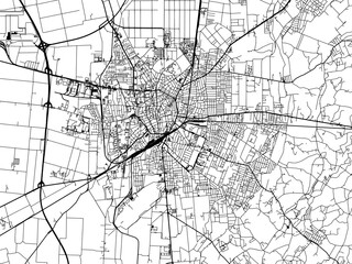 Obraz premium Vector road map of the city of Debrecen in Hungary with black roads on a white background.