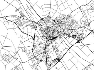 Vector road map of the city of Szekesfehervar in Hungary with black roads on a white background.