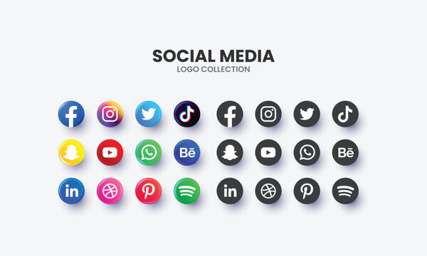 Social media logo vector illustration. all types vector social media logo. social media color and black logo on white background.