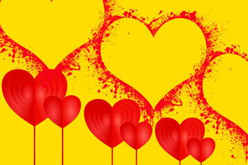 Dark yellow background cut with crimson hearts. hot valentines day