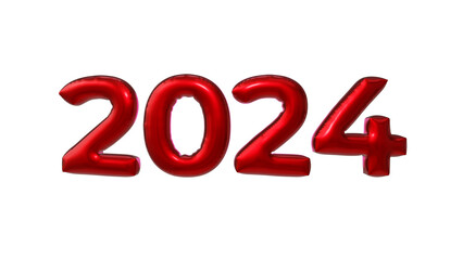 red balloons happy new year 2024, 3d render new year 2024 illustration