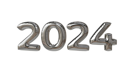 silver balloons happy new year 2024, 3d render new year 2024 illustration