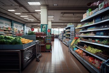 Shopping vegetables and fruits at supermarket, grocery store - obrazy, fototapety, plakaty