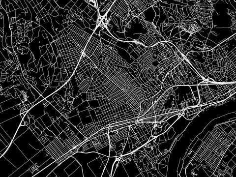 Vector road map of the city of Erd in Hungary with white roads on a black background.