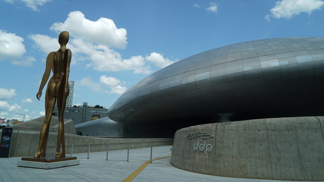 DDP building entrance at Dongdaemun History Park Station, South Korea, 07 August 2023