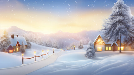 Fototapeta na wymiar Christmas cards for winter vacation homes