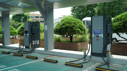 Public electric vehicle charging parking lot in Seoul, South Korea