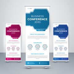 Business Roll Up Banner vector creative design, 3 color set of gradient layout. Trending and modern design.