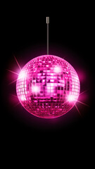 Obraz premium rosa pink Discokugel mit Lichtern und Lichteffekten und mit Platz für Text. Hochkant. Hochformat. Generative Ai.