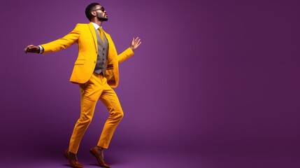 Full length body size view of attractive cheerful guy dancing having fun in studio ,isolated on colorful background.