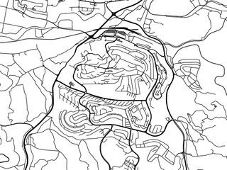 Vector road map of the city of Bet Shemesh in Israel with black roads on a white background.