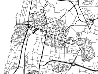 Vector road map of the city of Hadera in Israel with black roads on a white background.