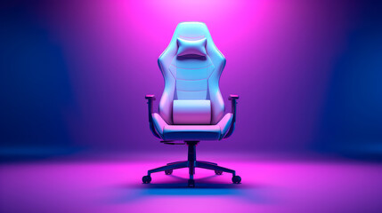 Fototapeta na wymiar comfortable modern gaming chair on pastel neon background 