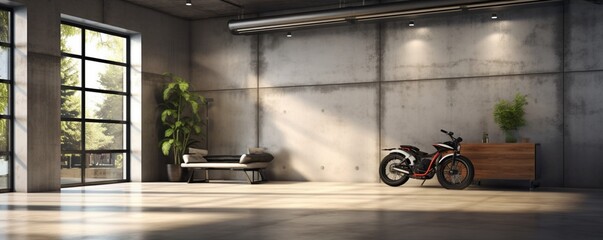An image featuring a concrete garage interior with clean and shiny surfaces.