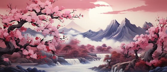 A background in abstract hokusai style. - obrazy, fototapety, plakaty