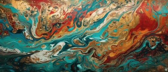 Luxury red and turquoise ink marble texture.