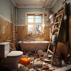 Bathroom interior before repair - obrazy, fototapety, plakaty
