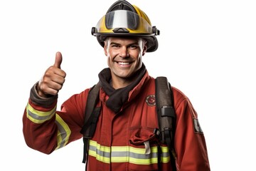 Brave Firefighter in Uniform Giving Thumbs Up