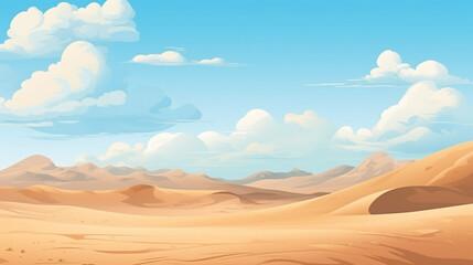 Naklejka premium A dry desert surrounded by sand dunes with a clear sky.