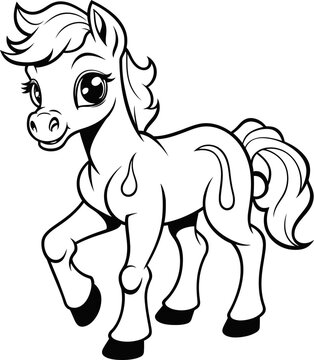 Horse animal black and white coloring page